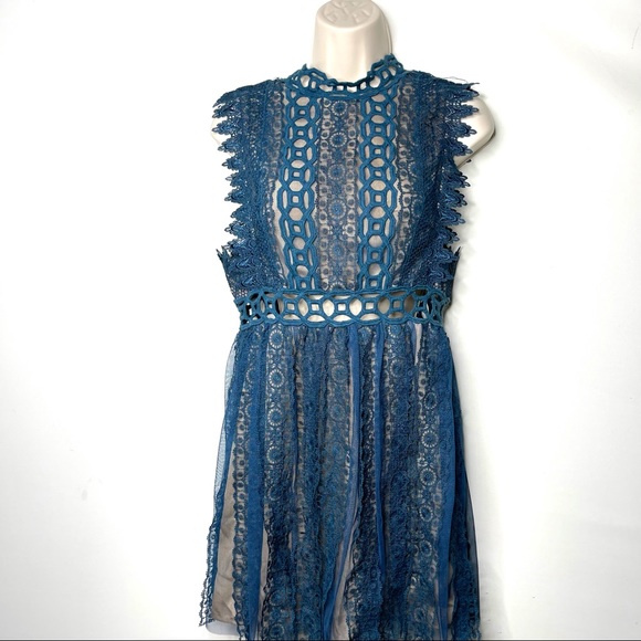 FREE PEOPLE Forever Lace Babydoll Dress Sapphire 4 - Picture 2 of 8